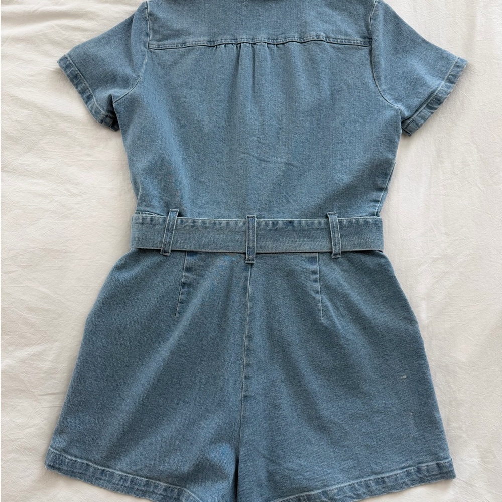 Show Me Your MuMu Light Blue Denim Romper with Belt - Picture 2 of 3